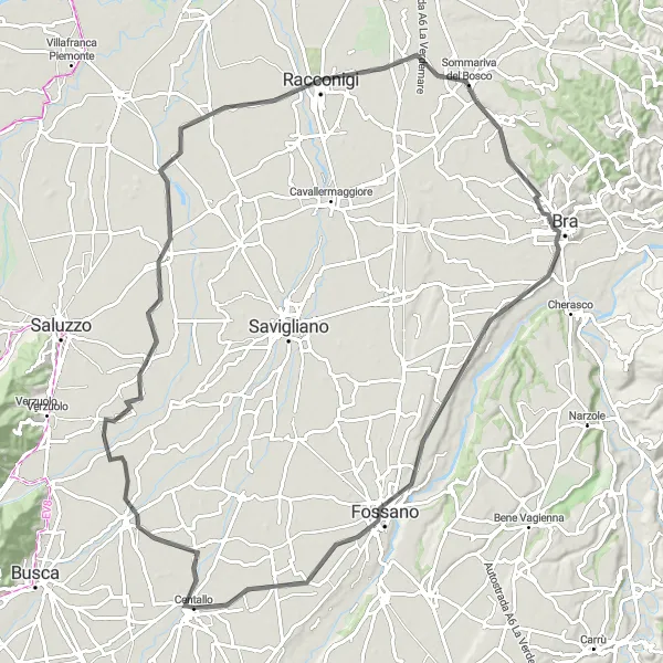 Mapa miniatúra "Trasa odlišná Falicetto-Piemonte" cyklistická inšpirácia v Piemonte, Italy. Vygenerované cyklistickým plánovačom trás Tarmacs.app