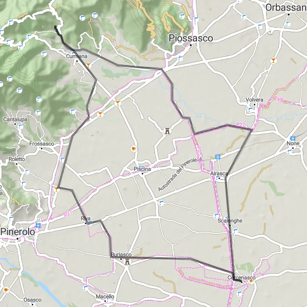 Map miniature of "Road Cycling Delight" cycling inspiration in Piemonte, Italy. Generated by Tarmacs.app cycling route planner