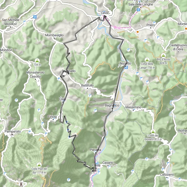 Karten-Miniaturansicht der Radinspiration "Radtour durch Malpotremo und Colle di San Giacomo" in Piemonte, Italy. Erstellt vom Tarmacs.app-Routenplaner für Radtouren