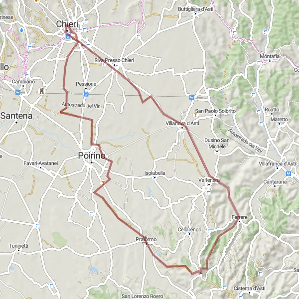 Miniaturní mapa "Cesta okolo Chieri a Villanova d'Asti" inspirace pro cyklisty v oblasti Piemonte, Italy. Vytvořeno pomocí plánovače tras Tarmacs.app