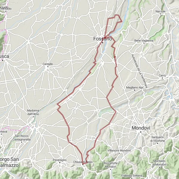 Miniatura della mappa di ispirazione al ciclismo "Giro di Chiusa di Pesio" nella regione di Piemonte, Italy. Generata da Tarmacs.app, pianificatore di rotte ciclistiche
