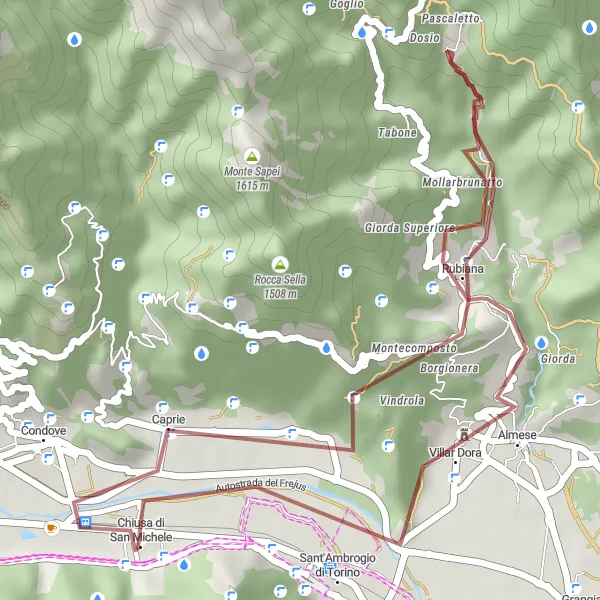 Miniaturní mapa "Trasa k zámku Monte Bruiero" inspirace pro cyklisty v oblasti Piemonte, Italy. Vytvořeno pomocí plánovače tras Tarmacs.app