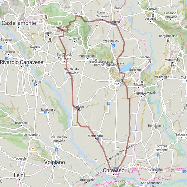 Map miniature of "Gravel Adventure to Monte Riolo" cycling inspiration in Piemonte, Italy. Generated by Tarmacs.app cycling route planner