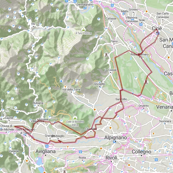 Miniatua del mapa de inspiración ciclista "Ruta panorámica hacia Villa dei Laghi" en Piemonte, Italy. Generado por Tarmacs.app planificador de rutas ciclistas