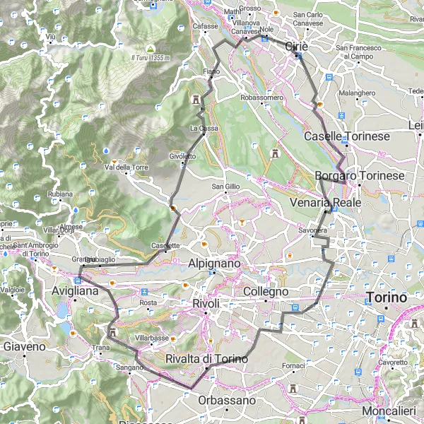 Kartminiatyr av "Kulturella sevärdheter runt Ciriè" cykelinspiration i Piemonte, Italy. Genererad av Tarmacs.app cykelruttplanerare