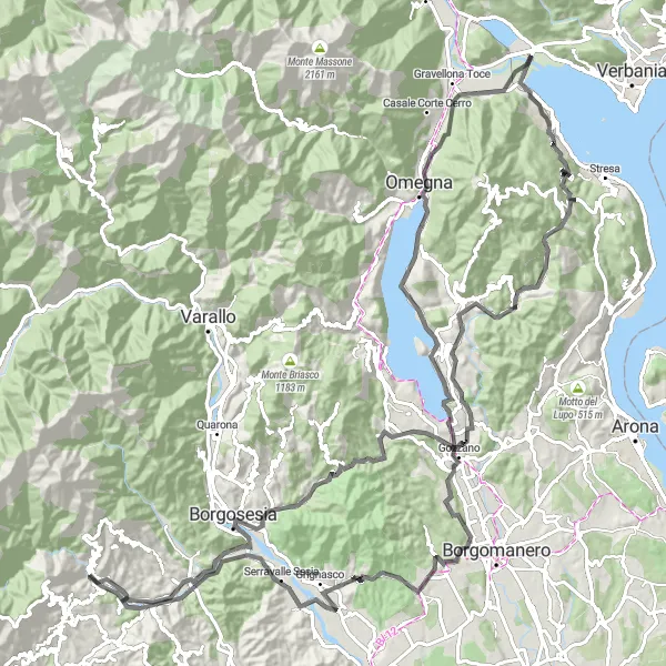 Mapa miniatúra "Diabolský okruh okolo Monte Scincina" cyklistická inšpirácia v Piemonte, Italy. Vygenerované cyklistickým plánovačom trás Tarmacs.app