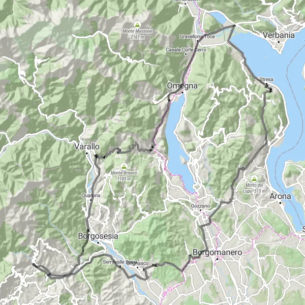Miniatua del mapa de inspiración ciclista "Aventura en la montaña cerca de Coggiola" en Piemonte, Italy. Generado por Tarmacs.app planificador de rutas ciclistas