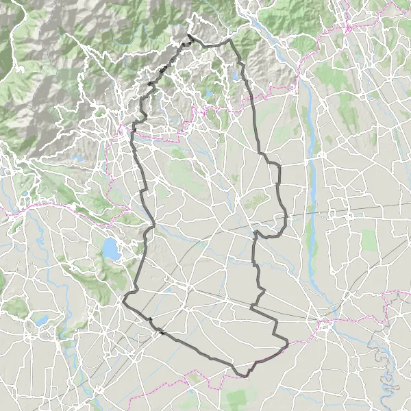 Mapa miniatúra "Road okruh s hradmi a zámkami" cyklistická inšpirácia v Piemonte, Italy. Vygenerované cyklistickým plánovačom trás Tarmacs.app