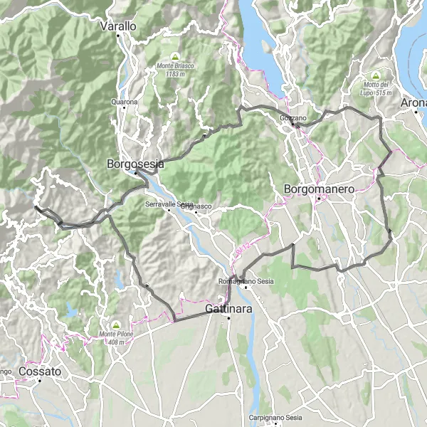 Kartminiatyr av "Vakker landeveistur gjennom Piemonte" sykkelinspirasjon i Piemonte, Italy. Generert av Tarmacs.app sykkelrutoplanlegger