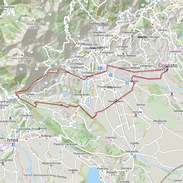 Miniatura mapy "Trasa rowerowa w okolicach Cossato - Trasa Gravelowa" - trasy rowerowej w Piemonte, Italy. Wygenerowane przez planer tras rowerowych Tarmacs.app