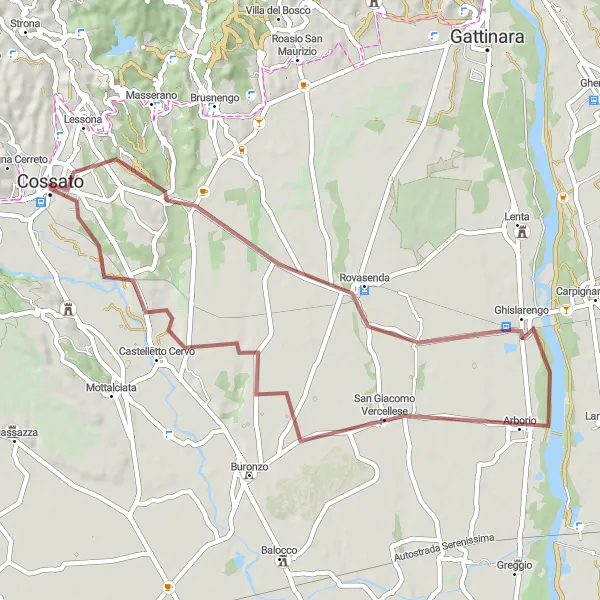 Map miniature of "Rovasenda Gravel Loop" cycling inspiration in Piemonte, Italy. Generated by Tarmacs.app cycling route planner