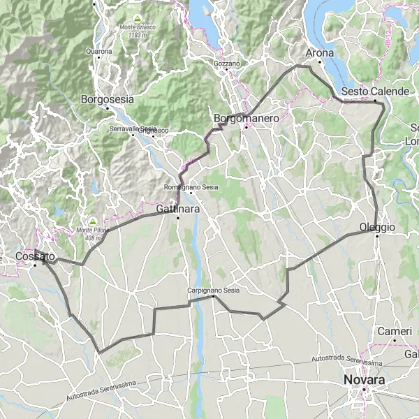 Mapa miniatúra "Trasa cez Roasio San Maurizio a Castelletto sopra Ticino" cyklistická inšpirácia v Piemonte, Italy. Vygenerované cyklistickým plánovačom trás Tarmacs.app