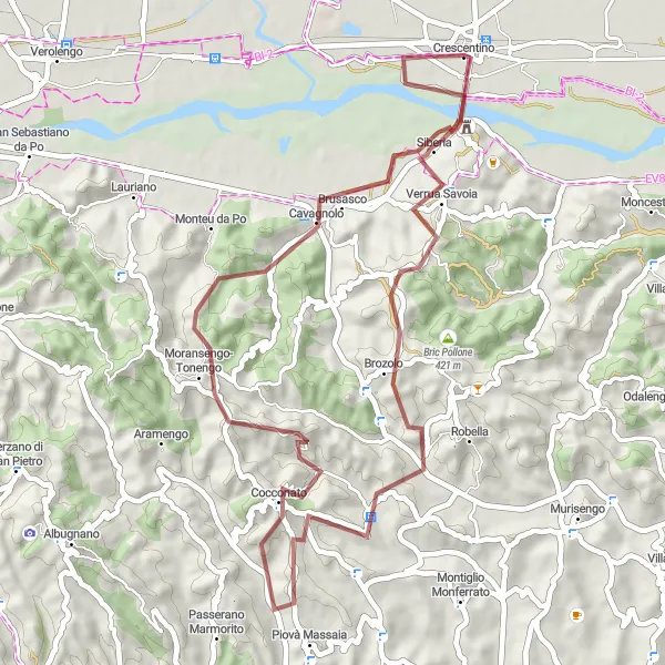 Miniatura della mappa di ispirazione al ciclismo "Traversata Gravel del Piemonte" nella regione di Piemonte, Italy. Generata da Tarmacs.app, pianificatore di rotte ciclistiche
