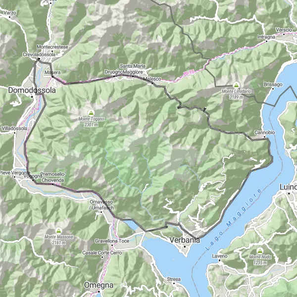 Miniatura della mappa di ispirazione al ciclismo "La grande traversata della Val d'Ossola" nella regione di Piemonte, Italy. Generata da Tarmacs.app, pianificatore di rotte ciclistiche