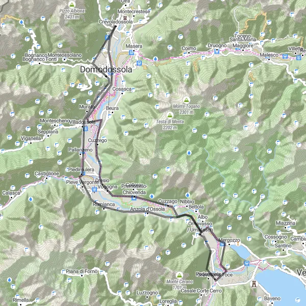 Miniaturní mapa "Domodossola Loop" inspirace pro cyklisty v oblasti Piemonte, Italy. Vytvořeno pomocí plánovače tras Tarmacs.app
