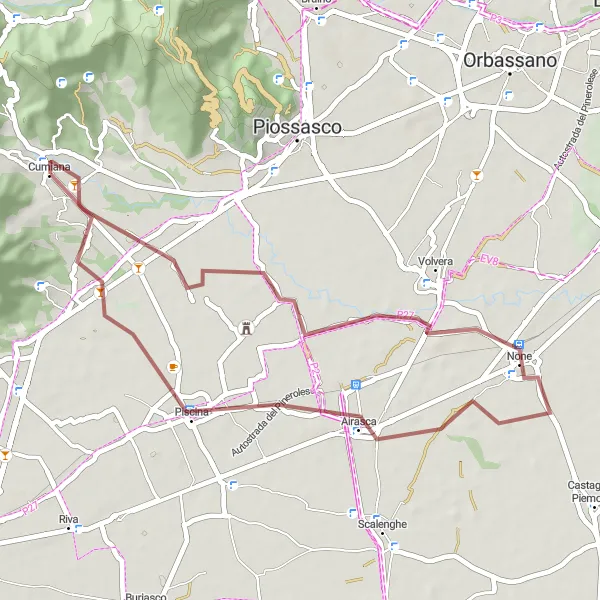 Kartminiatyr av "Grusväg till Piscina" cykelinspiration i Piemonte, Italy. Genererad av Tarmacs.app cykelruttplanerare