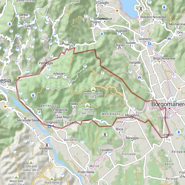 Miniatura della mappa di ispirazione al ciclismo "Montalbano - Borgomanero Loop" nella regione di Piemonte, Italy. Generata da Tarmacs.app, pianificatore di rotte ciclistiche