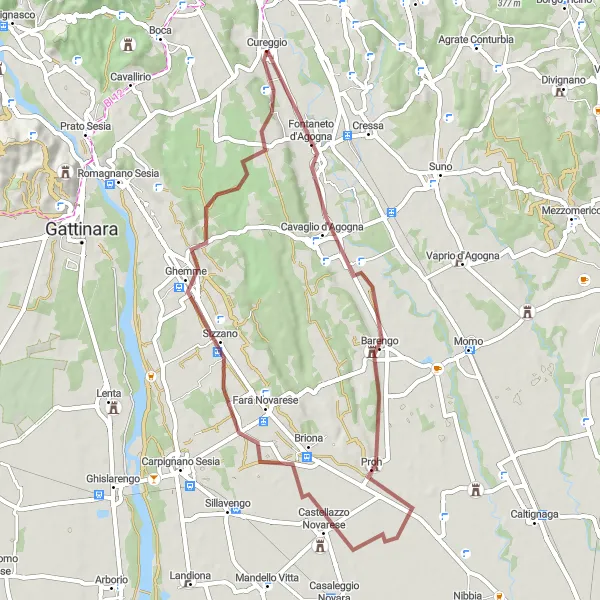 Miniatura della mappa di ispirazione al ciclismo "Giro Gravel tra Borghi Rurali" nella regione di Piemonte, Italy. Generata da Tarmacs.app, pianificatore di rotte ciclistiche