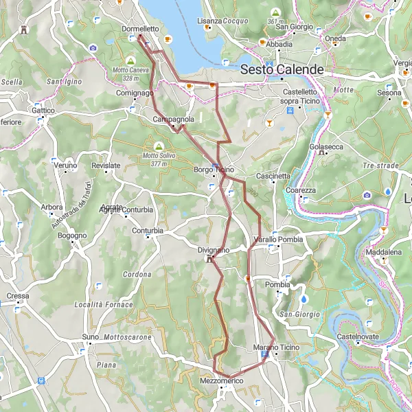 Miniaturní mapa "Gravelová trasa k Varallo Pombia" inspirace pro cyklisty v oblasti Piemonte, Italy. Vytvořeno pomocí plánovače tras Tarmacs.app