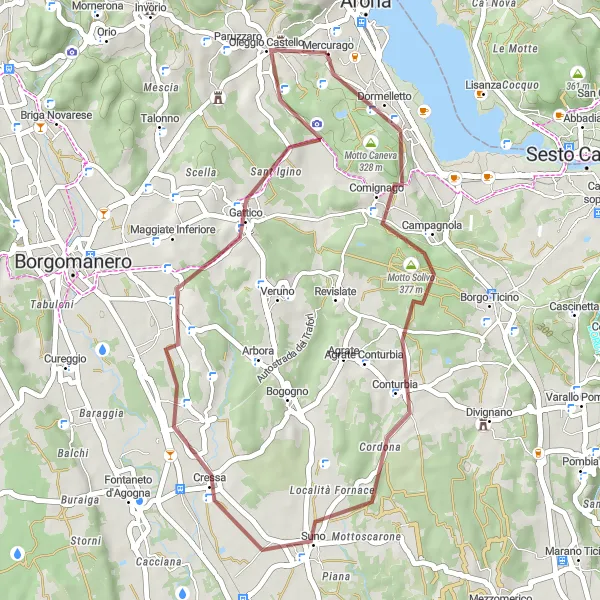 Map miniature of "Gravel Adventure: Costa dal Pinin Loop" cycling inspiration in Piemonte, Italy. Generated by Tarmacs.app cycling route planner