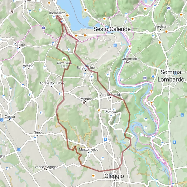 Kartminiatyr av "Grusvei eventyr rundt Maggioresjøen" sykkelinspirasjon i Piemonte, Italy. Generert av Tarmacs.app sykkelrutoplanlegger