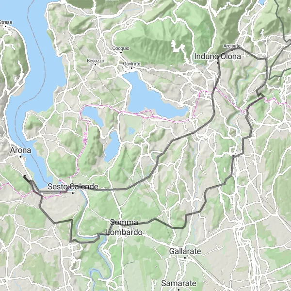 Map miniature of "Dormelletto to Borgo Ticino Loop" cycling inspiration in Piemonte, Italy. Generated by Tarmacs.app cycling route planner