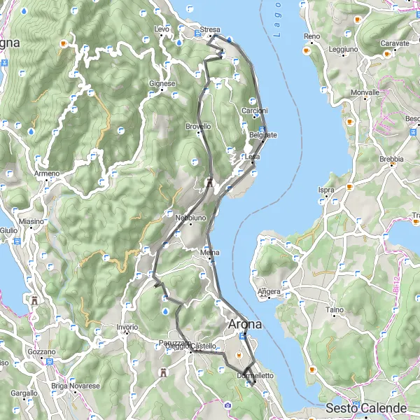 Miniaturní mapa "Okružní cyklistická trasa okolo Dormelletta" inspirace pro cyklisty v oblasti Piemonte, Italy. Vytvořeno pomocí plánovače tras Tarmacs.app