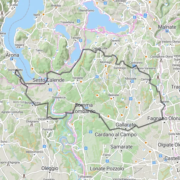 Kartminiatyr av "Oppdag den naturskjønne ruten rundt Maggioresjøen" sykkelinspirasjon i Piemonte, Italy. Generert av Tarmacs.app sykkelrutoplanlegger