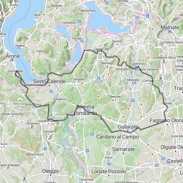 Miniatura della mappa di ispirazione al ciclismo "Panoramic Cycling Tour near Dormelletto" nella regione di Piemonte, Italy. Generata da Tarmacs.app, pianificatore di rotte ciclistiche