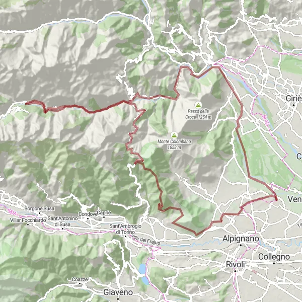 Miniatura della mappa di ispirazione al ciclismo "Percorso in mountain bike da Druento a Viù" nella regione di Piemonte, Italy. Generata da Tarmacs.app, pianificatore di rotte ciclistiche