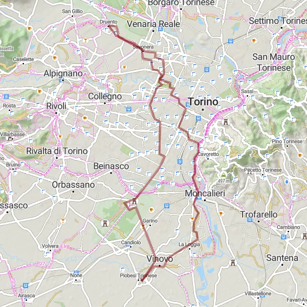 Miniaturní mapa "Gravelová cesta kolem Druenta" inspirace pro cyklisty v oblasti Piemonte, Italy. Vytvořeno pomocí plánovače tras Tarmacs.app