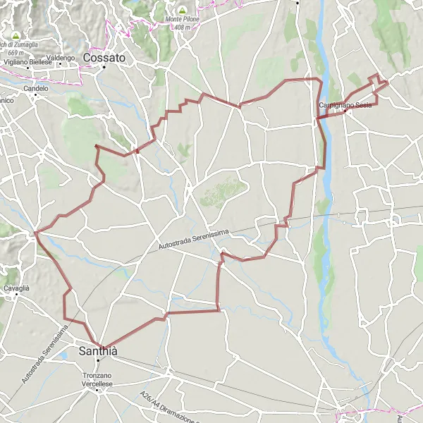 Kartminiatyr av "Grusvägscykling i Piemonte" cykelinspiration i Piemonte, Italy. Genererad av Tarmacs.app cykelruttplanerare