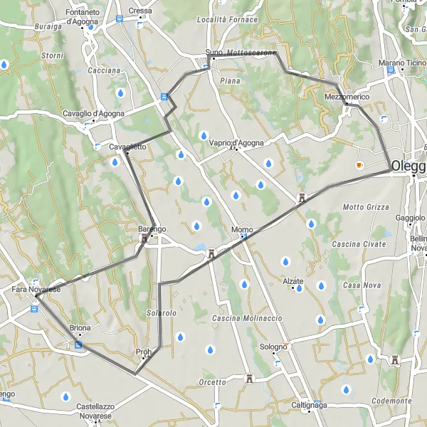 Miniaturekort af cykelinspirationen "Kort og kuperet landevejscykelrute" i Piemonte, Italy. Genereret af Tarmacs.app cykelruteplanlægger