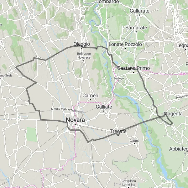 Kartminiatyr av "Rundtur gjennom Piemonte" sykkelinspirasjon i Piemonte, Italy. Generert av Tarmacs.app sykkelrutoplanlegger