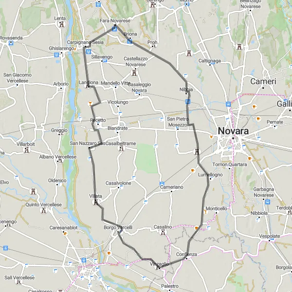 Miniatura mapy "Trasa wokół Fara Novarese na szosie" - trasy rowerowej w Piemonte, Italy. Wygenerowane przez planer tras rowerowych Tarmacs.app
