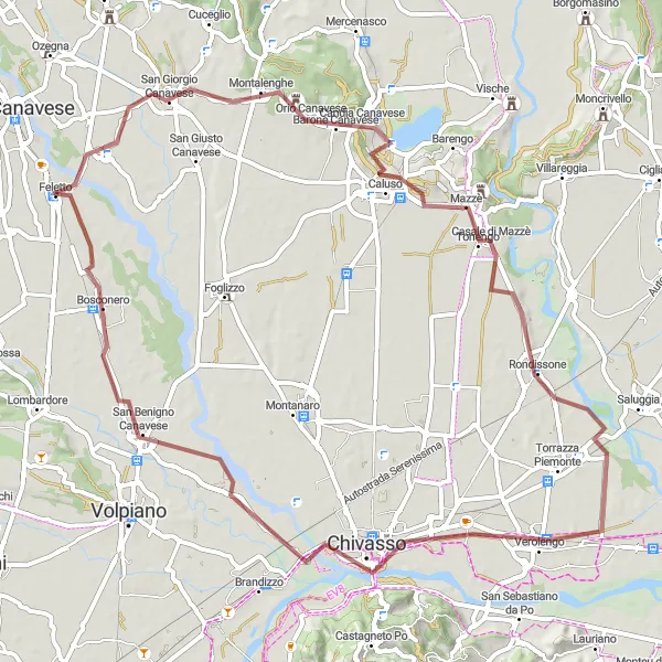 Kartminiatyr av "Utforska det piemontesiska landskapet" cykelinspiration i Piemonte, Italy. Genererad av Tarmacs.app cykelruttplanerare