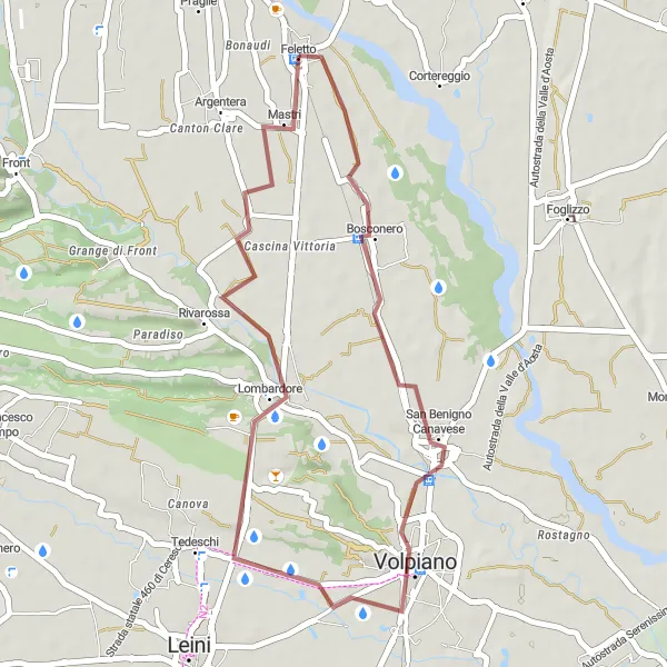 Miniaturní mapa "Trasa okolo Feletta" inspirace pro cyklisty v oblasti Piemonte, Italy. Vytvořeno pomocí plánovače tras Tarmacs.app