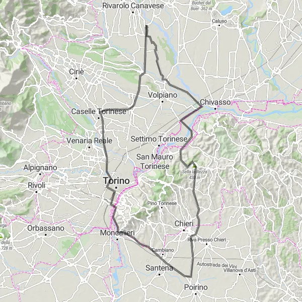 Miniaturní mapa "Okruh kolem Feletto" inspirace pro cyklisty v oblasti Piemonte, Italy. Vytvořeno pomocí plánovače tras Tarmacs.app
