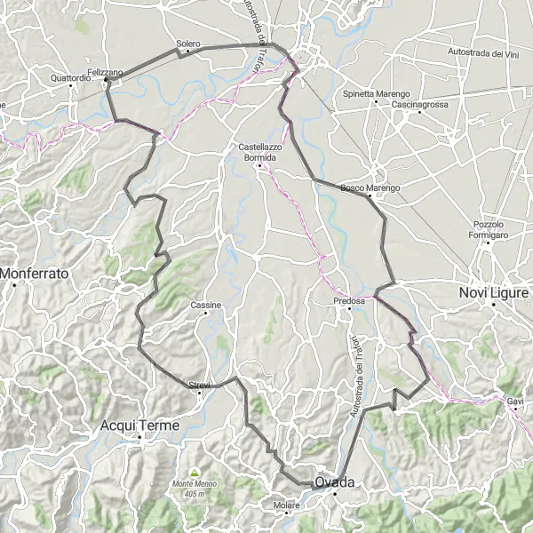 Miniatura della mappa di ispirazione al ciclismo "Alla scoperta delle meraviglie del Monferrato in sella alla tua bici" nella regione di Piemonte, Italy. Generata da Tarmacs.app, pianificatore di rotte ciclistiche