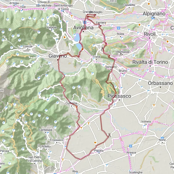 Kartminiatyr av "Grusveier rundt Ferriera" sykkelinspirasjon i Piemonte, Italy. Generert av Tarmacs.app sykkelrutoplanlegger