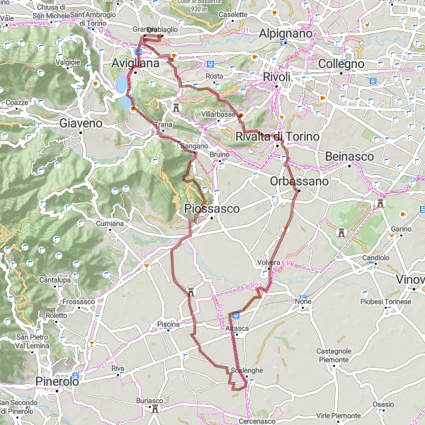 Zemljevid v pomanjšavi "Pestra kolesarska avantura v Piemonte" kolesarske inspiracije v Piemonte, Italy. Generirano z načrtovalcem kolesarskih poti Tarmacs.app