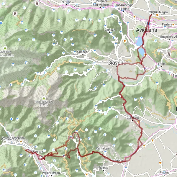 Miniatuurkaart van de fietsinspiratie "Avontuurlijke grindroute naar Monte Parpaiola en Rocce Rosse" in Piemonte, Italy. Gemaakt door de Tarmacs.app fietsrouteplanner