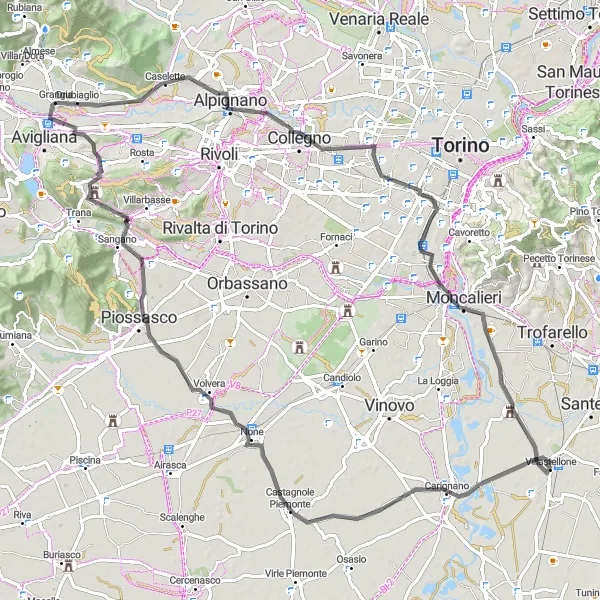 Miniatura mapy "Trasa szosowa przez Castagnole Piemonte" - trasy rowerowej w Piemonte, Italy. Wygenerowane przez planer tras rowerowych Tarmacs.app