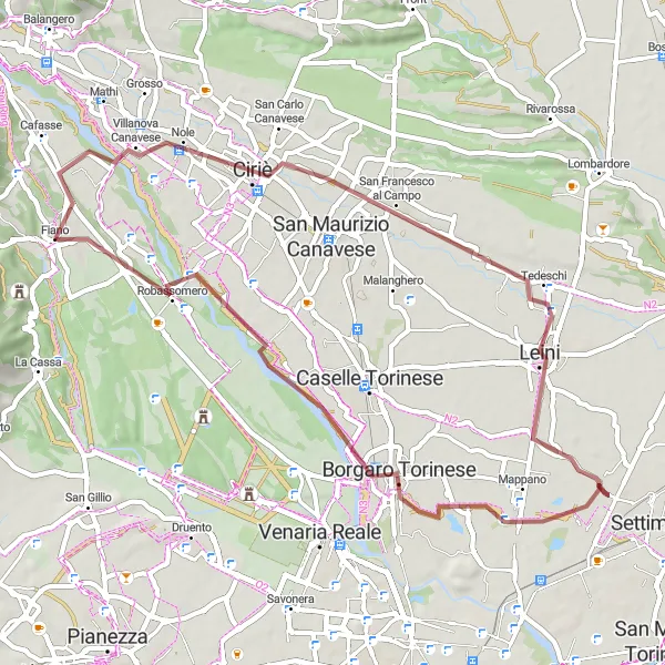 Miniatura della mappa di ispirazione al ciclismo "Cicloescursione tra Campagna e Colline" nella regione di Piemonte, Italy. Generata da Tarmacs.app, pianificatore di rotte ciclistiche