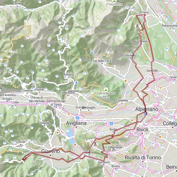 Miniatura della mappa di ispirazione al ciclismo "Tra Monti e Borghi" nella regione di Piemonte, Italy. Generata da Tarmacs.app, pianificatore di rotte ciclistiche