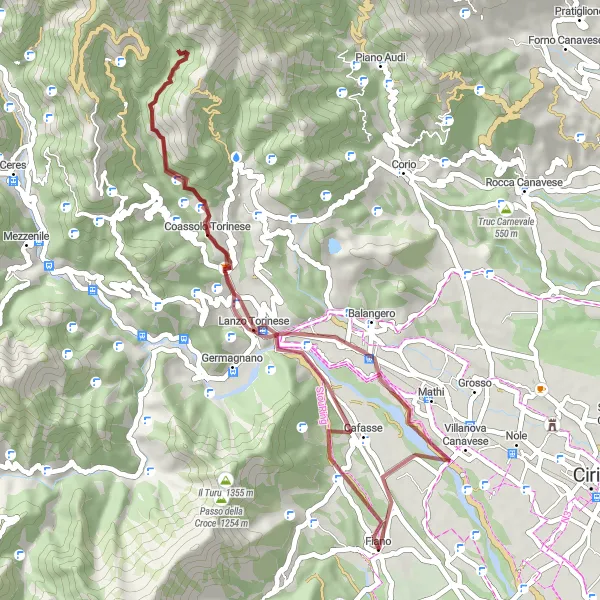 Mapa miniatúra "Gravelová výprava okolo Piemonte" cyklistická inšpirácia v Piemonte, Italy. Vygenerované cyklistickým plánovačom trás Tarmacs.app