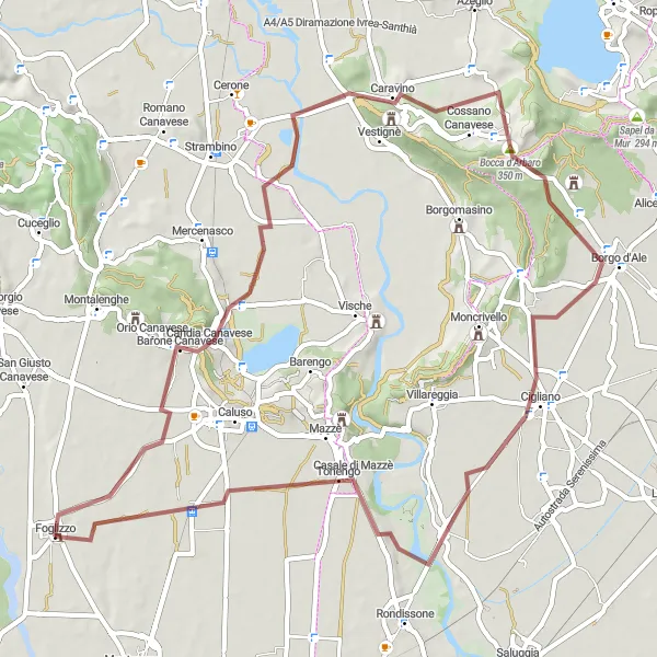 Zemljevid v pomanjšavi "Sproščeno kolesarjenje po makadamu okoli Foglizza" kolesarske inspiracije v Piemonte, Italy. Generirano z načrtovalcem kolesarskih poti Tarmacs.app