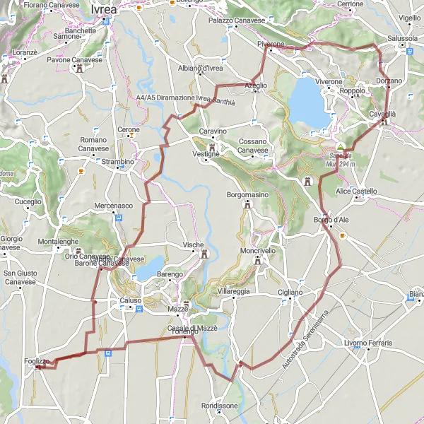 Map miniature of "The Gravel Route of Monte Chiaro" cycling inspiration in Piemonte, Italy. Generated by Tarmacs.app cycling route planner