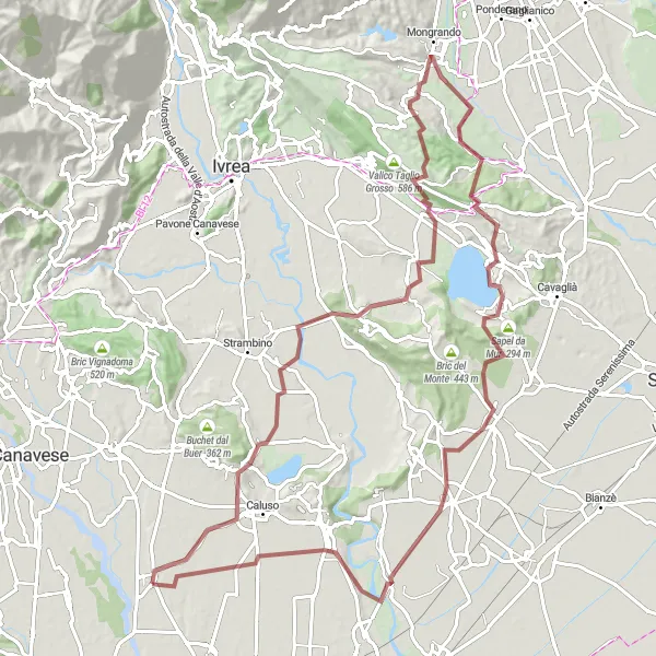 Mapa miniatúra "Gravelová trasa okolo Viverone" cyklistická inšpirácia v Piemonte, Italy. Vygenerované cyklistickým plánovačom trás Tarmacs.app