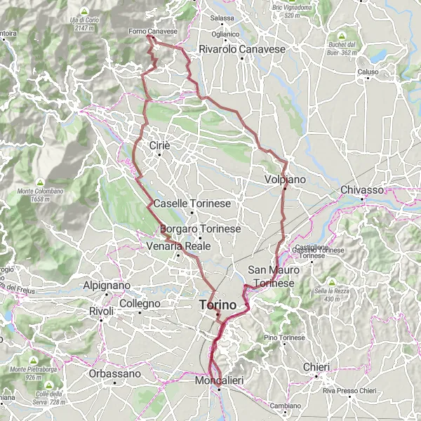 Miniaturní mapa "Gravel do Moncalieri" inspirace pro cyklisty v oblasti Piemonte, Italy. Vytvořeno pomocí plánovače tras Tarmacs.app